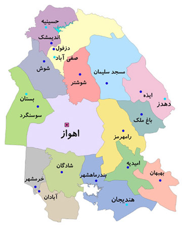 نقشه شهرهای استان خوزستان